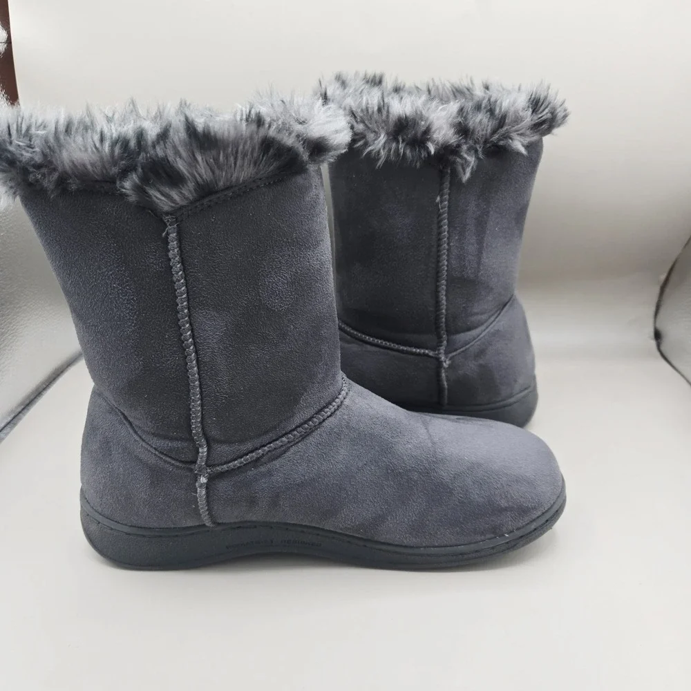 Vionic Fairfax Gray Faux Fur Winter Boots Women's‎ Size 7 Mid Calf Comfort Shoes